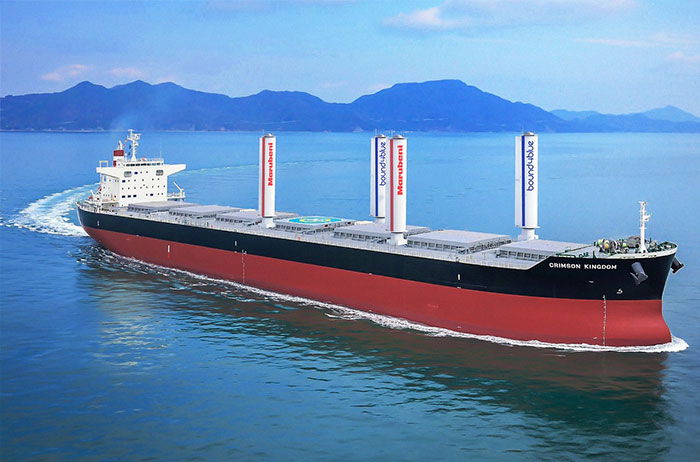 Image of bound4blue’s wind propulsion system on a Panamax bulk carrier