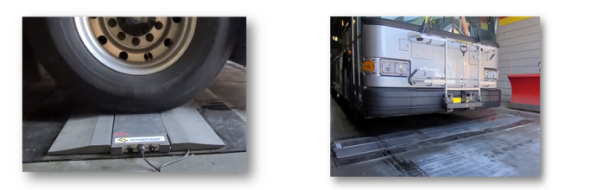 Speed bump type automated tire tread wear measurement equipment. The remaining tread depth of the vehicle passing through the upper side is measured instantaneously.
