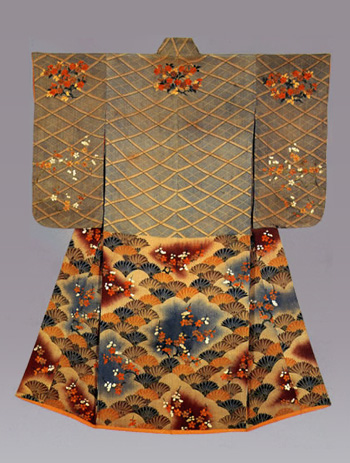 Furisode with Tasuki Cord and Chrysanthemum, Wave, and Plum pattern (Important Cultural Property)