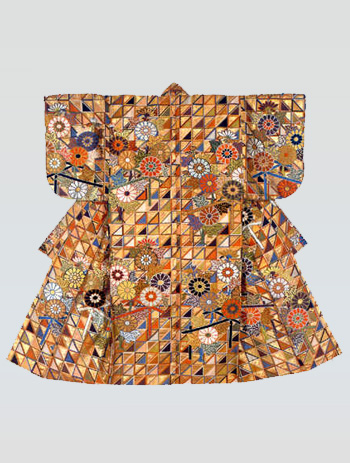 Noh robe for young nobleman's role with design of a roughly woven fence and chrysanthemums Weft patterned silk(atuita karaori)