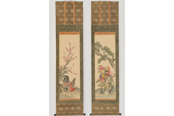 Yuzen-dyed Kakefuku with Birds and Flowers (A pair of hanging scrolls)