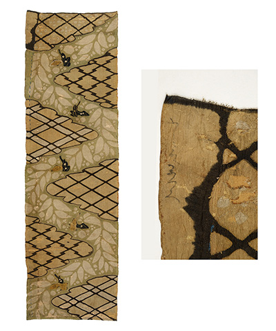 Fragment of Kosode with Somewake Nerinuki Ground and Willow Motifs Within Islands