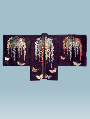 紫地篭に下り藤胡蝶文様